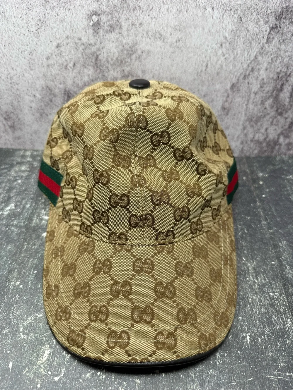 Gucci Hat Cap Baseball Cap GG Canvas Sherry Line Beige Size XL Unisex Authentic